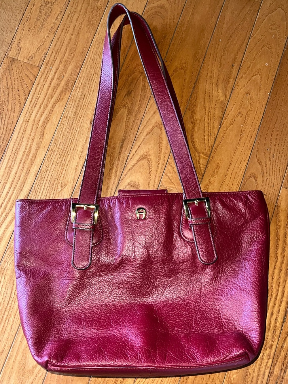 Vintage Etienne Aigner Red Leather Purse with Gold-Tone Buckles